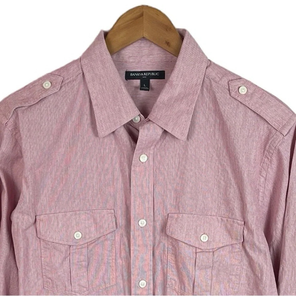 BF1480 Men’s Banana Republic Epaulette Military Button Down Shirt L - Picture 3 of 4